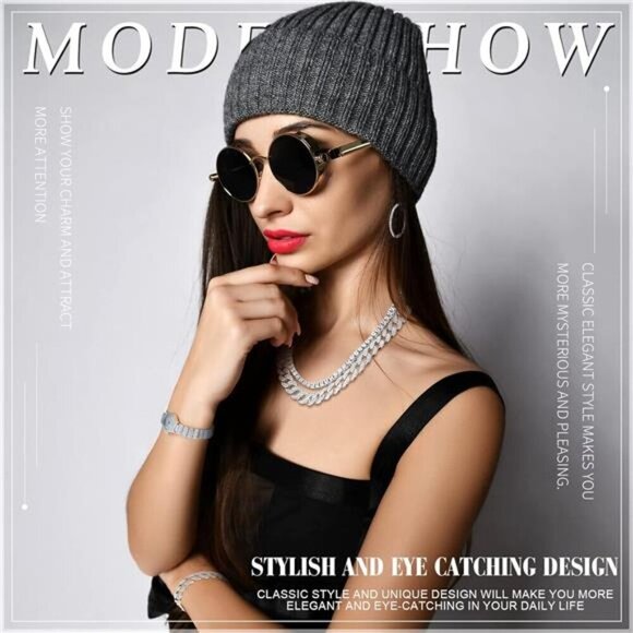 Cuban Link Jewelry Set – Women's 4-Piece Rhinestone Necklace, Bracelet, Earrings - Picture 5 of 5